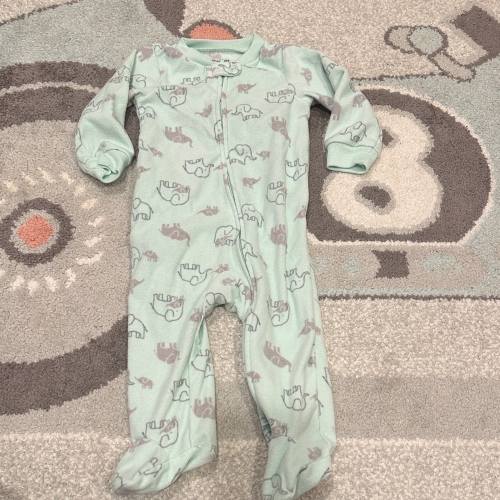 Simple Mint Elephant Pattern Kids Footie